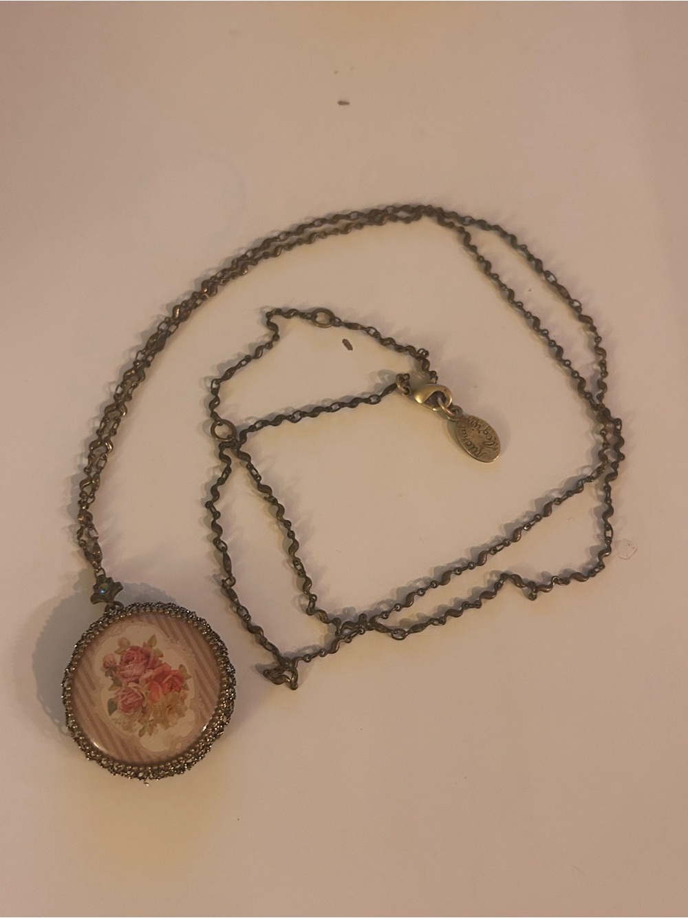 Vintage Michal Negrin Antique Bronze Tone Round Locket with Roses, Vine Chain - Picture 2 of 10